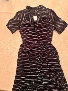 Urban Outfitters Black and White Polka Dot Midi Button-Front Dress